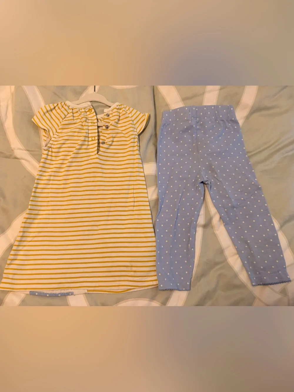 Baby Boden Yellow Striped Top with Blue Polka Dot Pants Set
